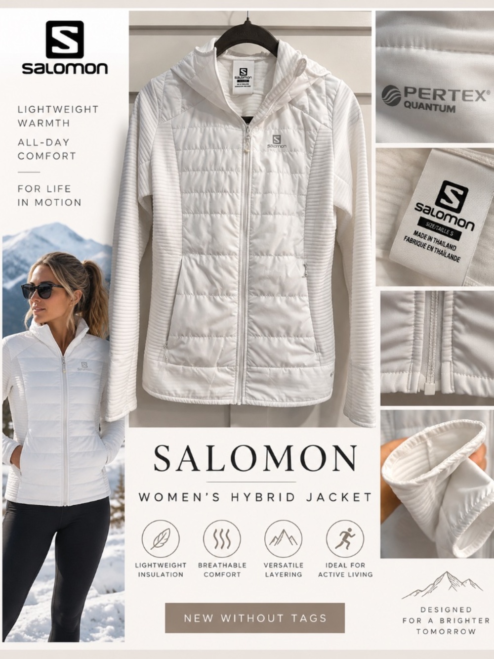 Salomon Women’s White Hybrid Jacket – Size Small | Brand New, Never Used